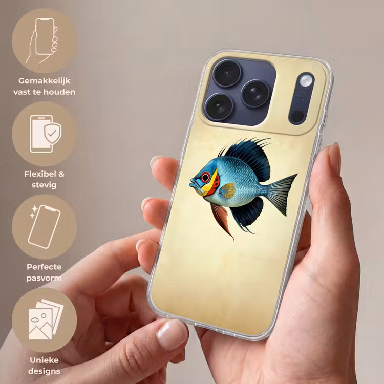 Blauw - Kieuwen - Vis - Illustratie Telefoonhoesje iPhone 17 Pro klein -sfeer3_NL