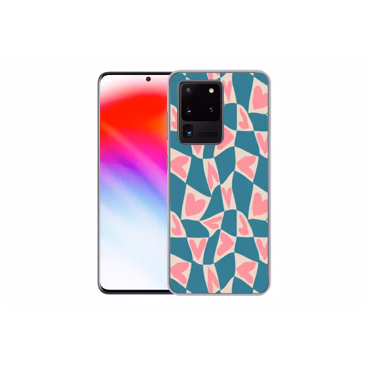 Blauw - Vlakken - Patroon - Hartjes Telefoonhoesje Samsung Galaxy S20 Ultra klein 358 -dubbelS20Ultra