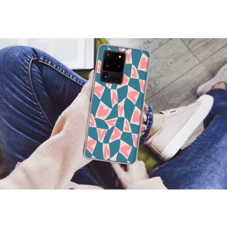 Blauw - Vlakken - Patroon - Hartjes Telefoonhoesje Samsung Galaxy S20 Ultra klein 358 -handS20Ultra