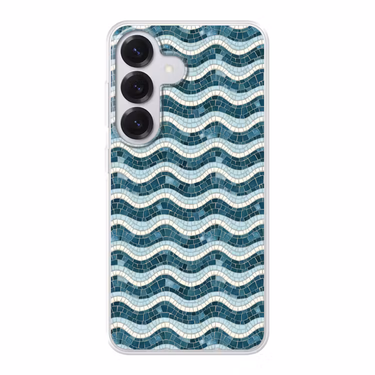 Blauw - Wit - Mozaïek - Golvend Telefoonhoesje Samsung Galaxy S26 klein 975 -3d