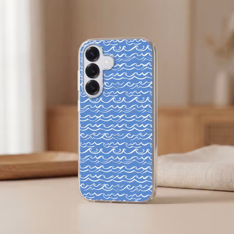 Blauw - Wit - Simpel - Getekend - Golven Telefoonhoesje Samsung Galaxy S26 klein 975 -sfeer2