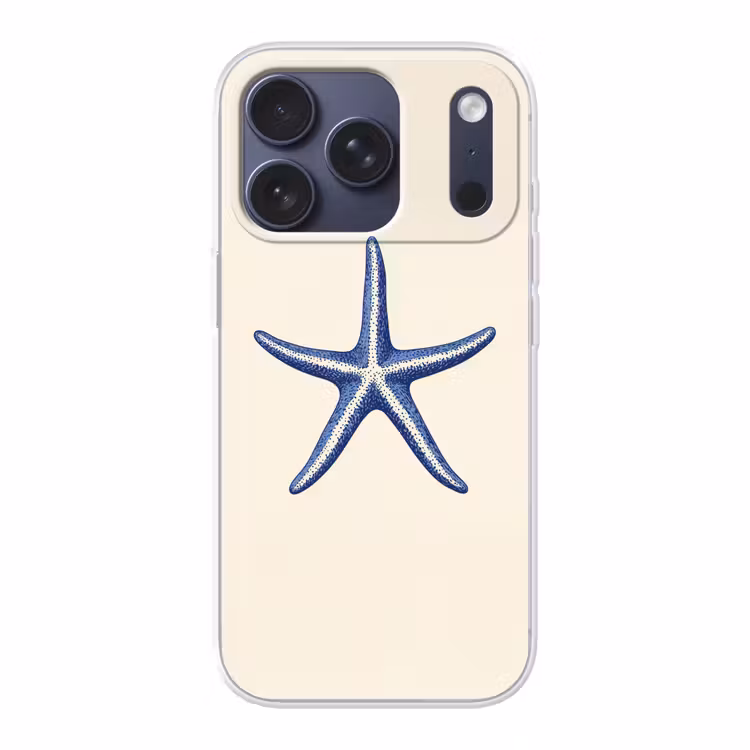 Blauwe zeester - Minimalistisch - Beige Telefoonhoesje iPhone 17 Pro klein -3d