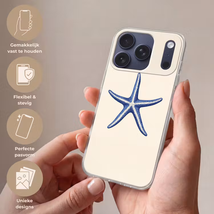 Blauwe zeester - Minimalistisch - Beige Telefoonhoesje iPhone 17 Pro klein -sfeer3_NL