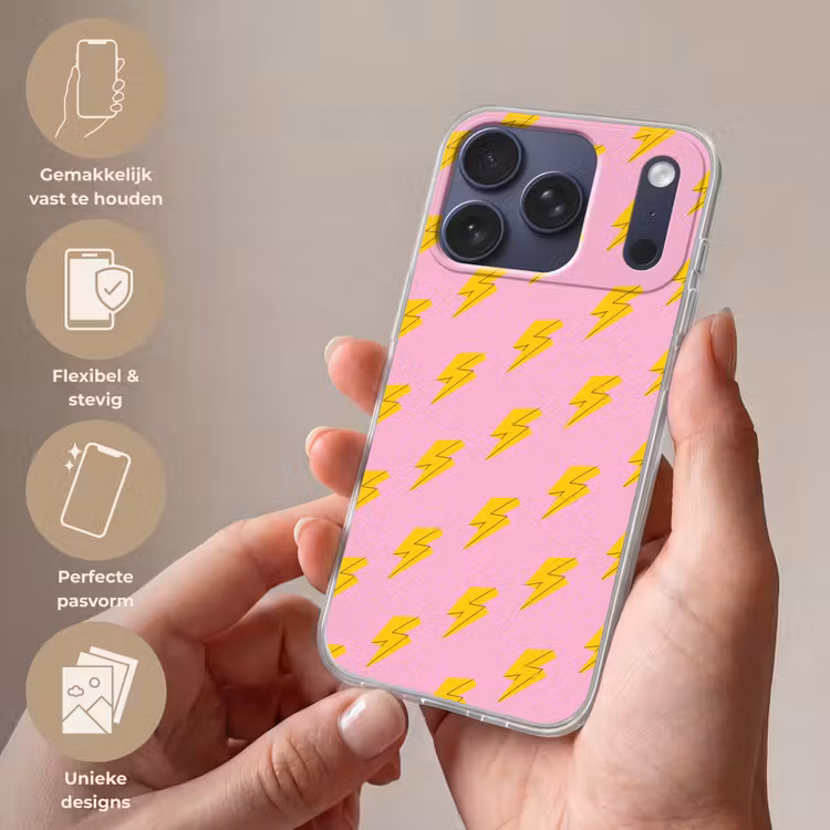 Bliksemschichten - Patroon - Geel - Roze Telefoonhoesje iPhone 17 Pro klein -sfeer3_NL