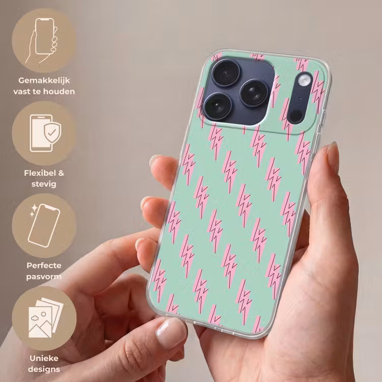 Bliksemschichten - Patroon - Groen - Roze Telefoonhoesje iPhone 17 Pro klein -sfeer3_NL