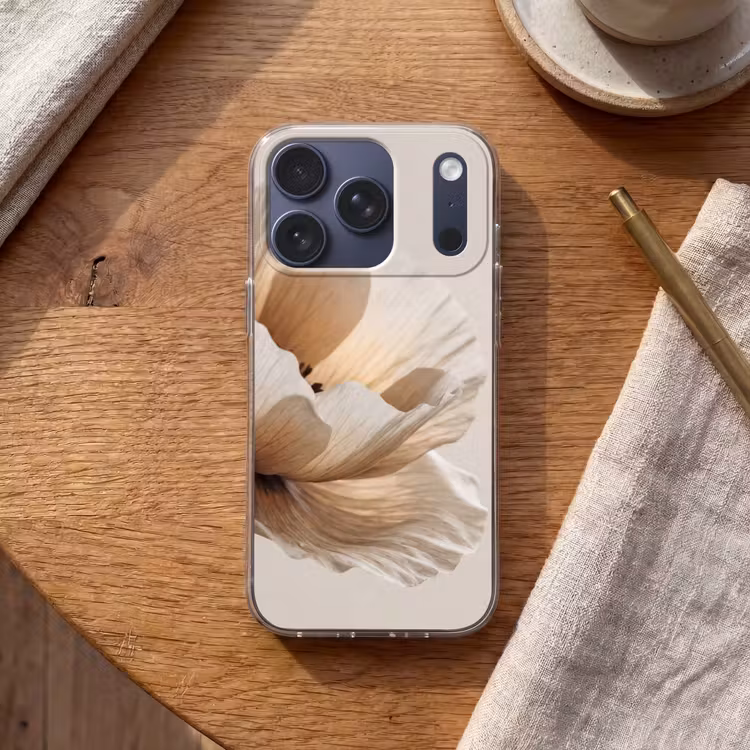 Bloem - Beige - Crème Telefoonhoesje iPhone 17 Pro klein -sfeer1