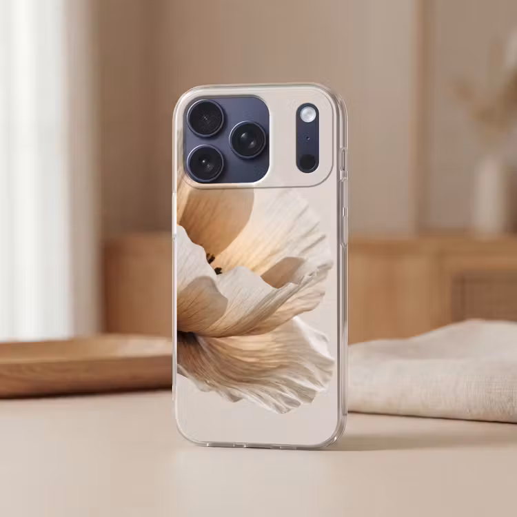 Bloem - Beige - Crème Telefoonhoesje iPhone 17 Pro klein -sfeer2