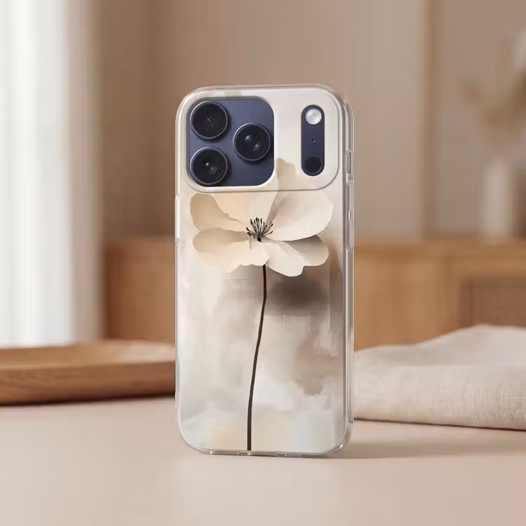 Bloem - Beige - Verf - Schaduw Telefoonhoesje iPhone 17 Pro klein -sfeer2