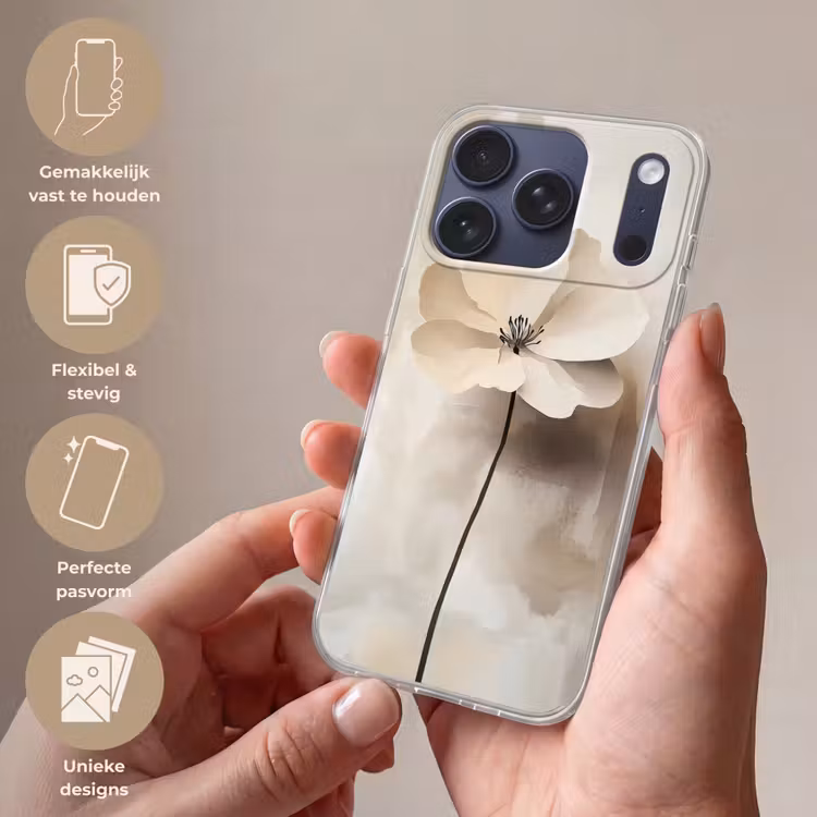Bloem - Beige - Verf - Schaduw Telefoonhoesje iPhone 17 Pro klein -sfeer3_NL