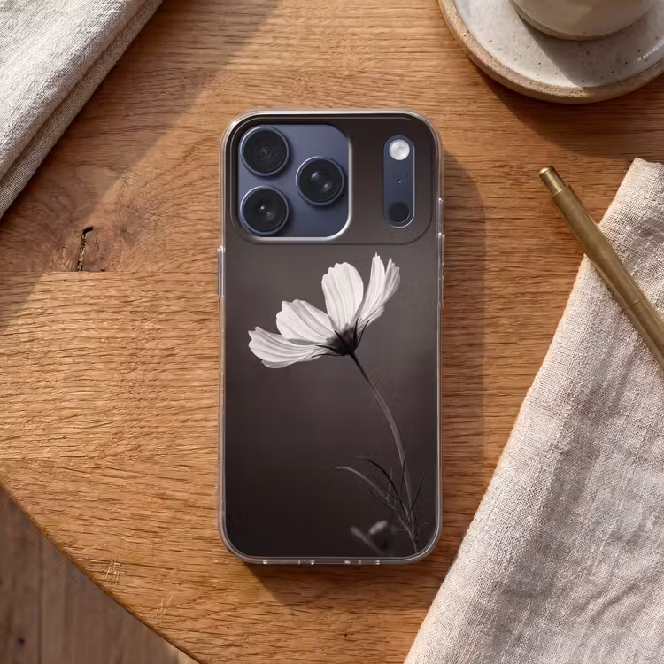 Bloem - Minimalistisch - Zwart - Wit Telefoonhoesje iPhone 17 Pro klein -sfeer1