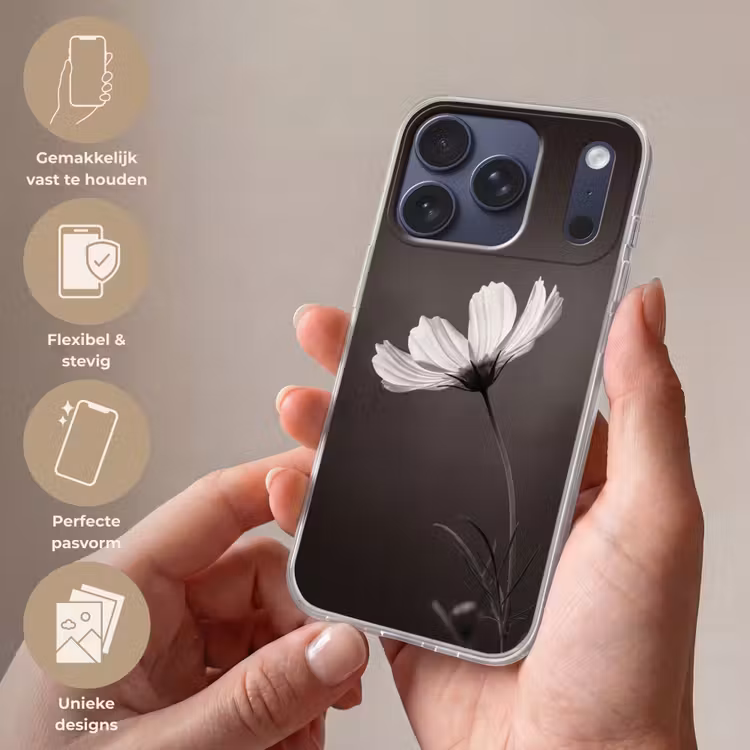 Bloem - Minimalistisch - Zwart - Wit Telefoonhoesje iPhone 17 Pro klein -sfeer3_NL