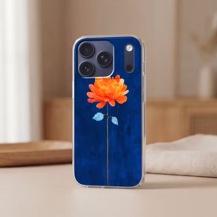Bloem - Oranje - Bladeren Telefoonhoesje iPhone 17 Pro klein -sfeer2