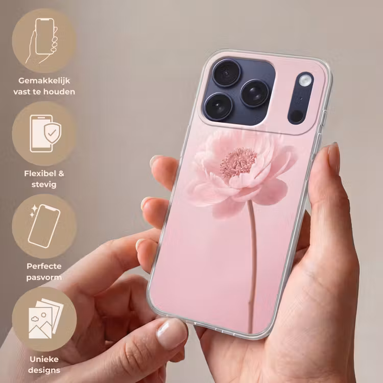 Bloem - Pioenroos - Roze Telefoonhoesje iPhone 17 Pro klein -sfeer3_NL