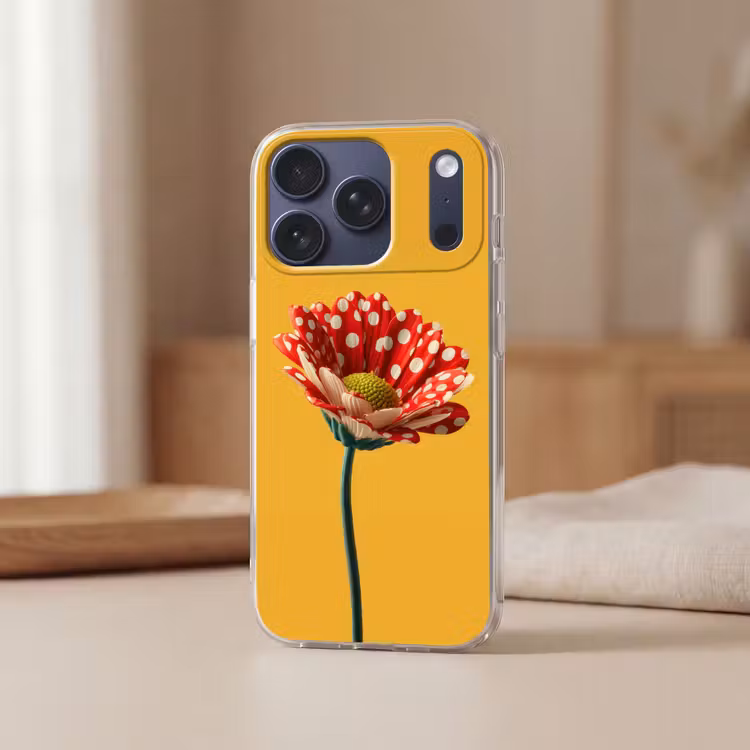 Bloem - Rood - Stippen Telefoonhoesje iPhone 17 Pro klein -sfeer2