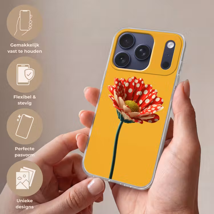 Bloem - Rood - Stippen Telefoonhoesje iPhone 17 Pro klein -sfeer3_NL