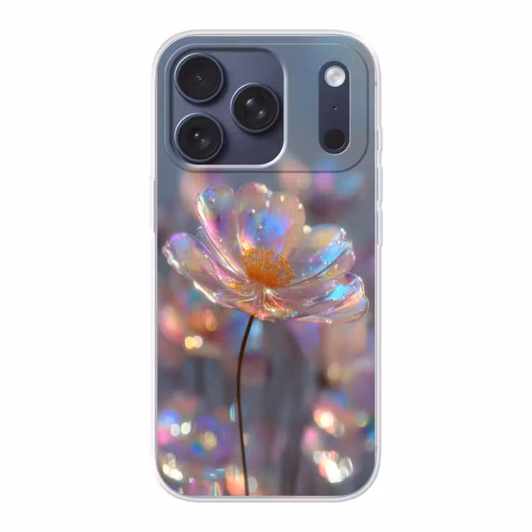 Bloem - Transparant - Pastelkleuren - Druppels Telefoonhoesje iPhone 17 Pro klein -3d