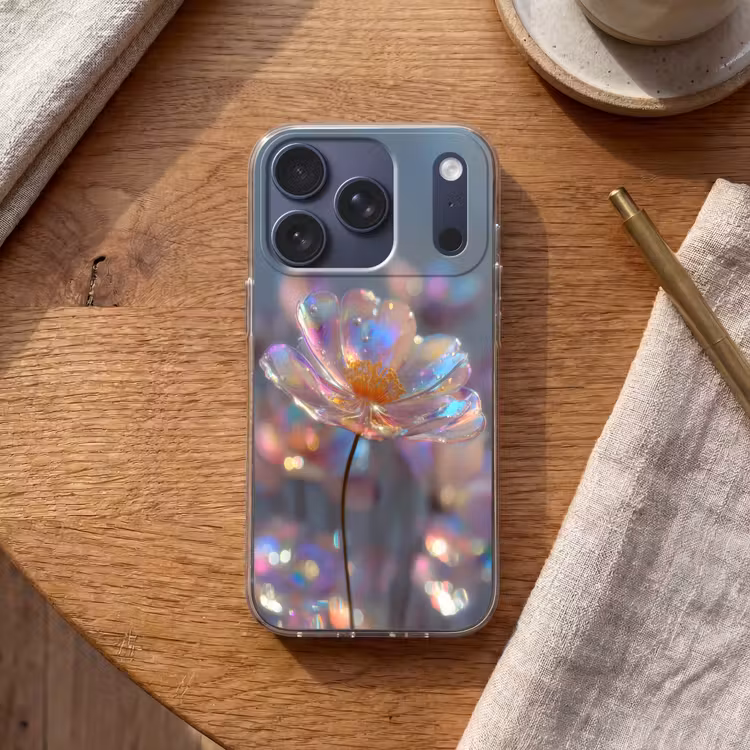 Bloem - Transparant - Pastelkleuren - Druppels Telefoonhoesje iPhone 17 Pro klein -sfeer1