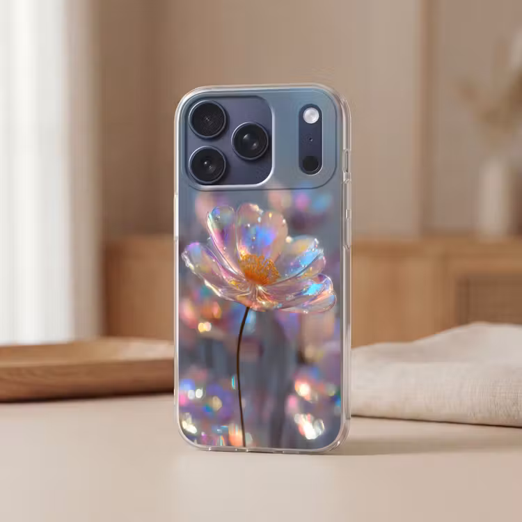 Bloem - Transparant - Pastelkleuren - Druppels Telefoonhoesje iPhone 17 Pro klein -sfeer2