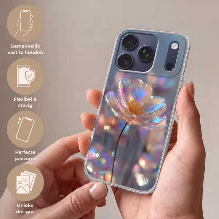 Bloem - Transparant - Pastelkleuren - Druppels Telefoonhoesje iPhone 17 Pro klein -sfeer3_NL