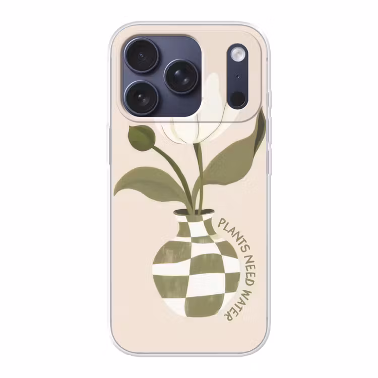 Bloem - Wit - Vaas - Quote Telefoonhoesje iPhone 17 Pro klein -3d