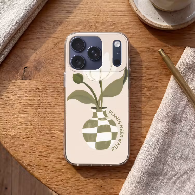 Bloem - Wit - Vaas - Quote Telefoonhoesje iPhone 17 Pro klein -sfeer1