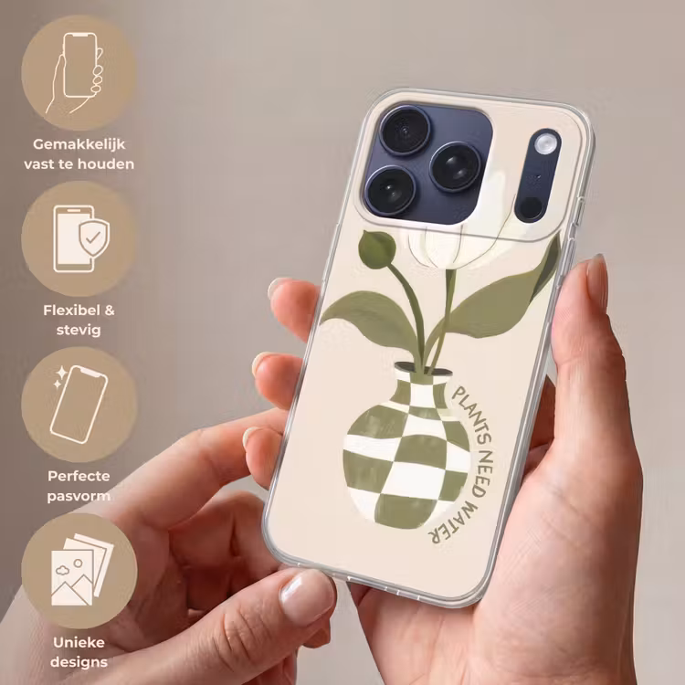 Bloem - Wit - Vaas - Quote Telefoonhoesje iPhone 17 Pro klein -sfeer3_NL