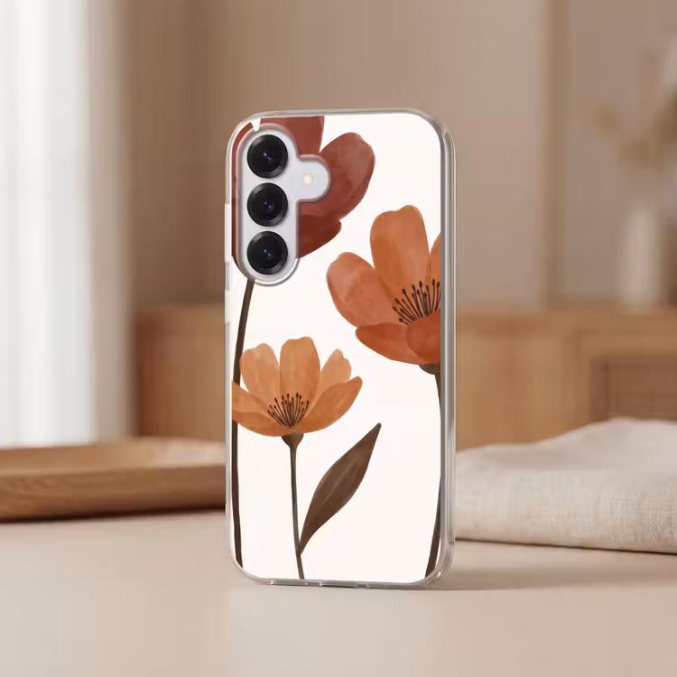 Bloemen - Abstract - Modern - Bruin - Decoratief Telefoonhoesje Samsung Galaxy S26 klein -sfeer2
