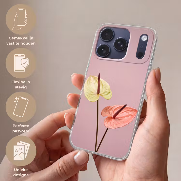 Bloemen - Anthuriums - Geel - Roze Telefoonhoesje iPhone 17 Pro klein -sfeer3_NL