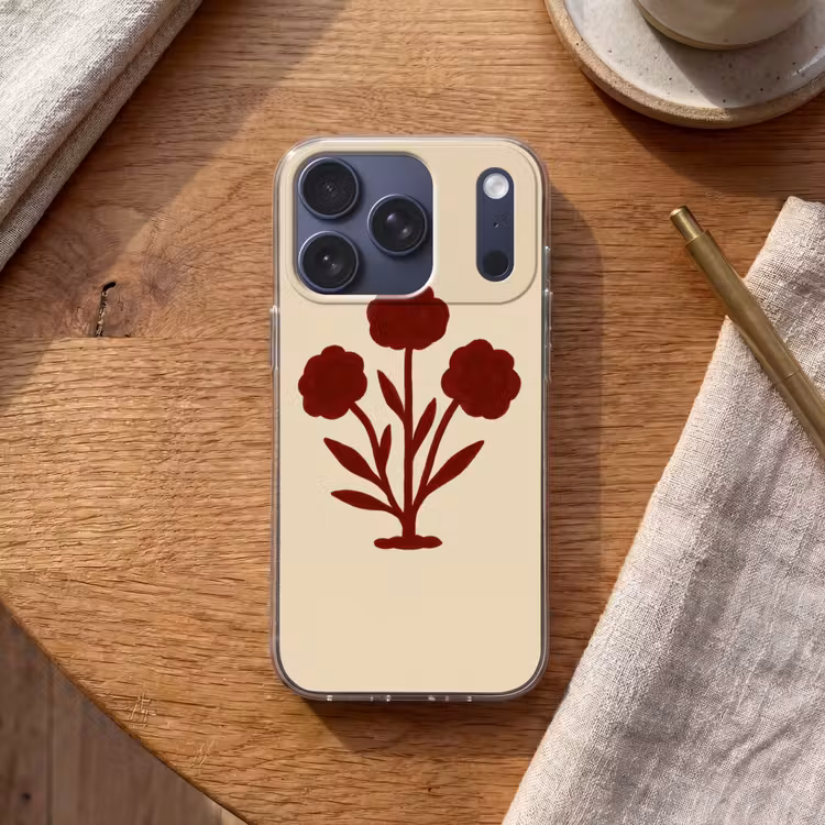 Bloemen - Bladeren - Rood - Minimalistisch Telefoonhoesje iPhone 17 Pro klein -sfeer1