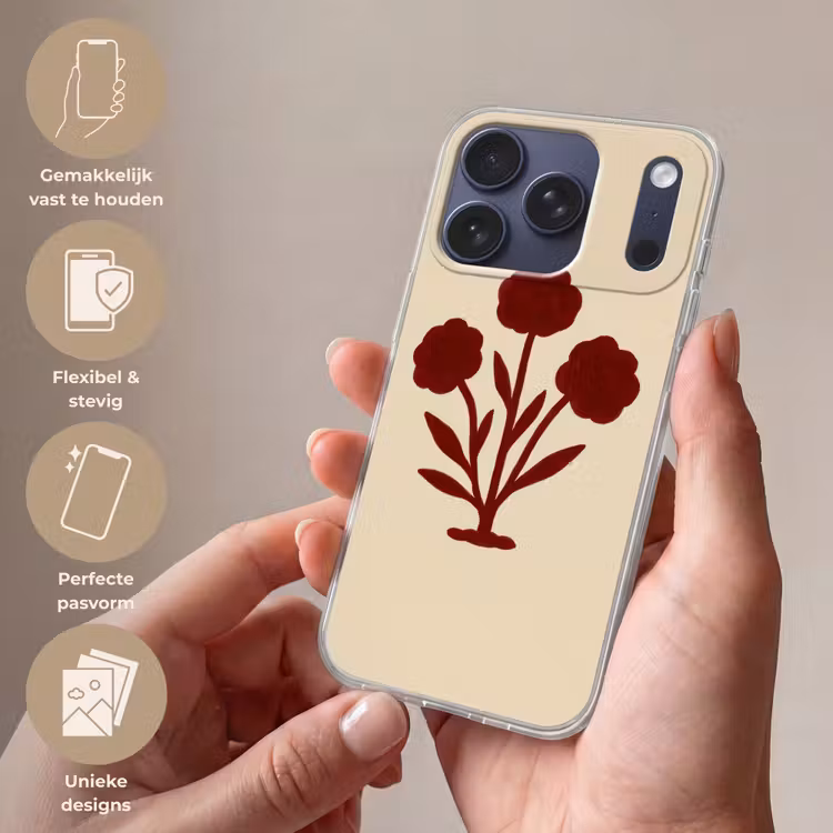 Bloemen - Bladeren - Rood - Minimalistisch Telefoonhoesje iPhone 17 Pro klein -sfeer3_NL