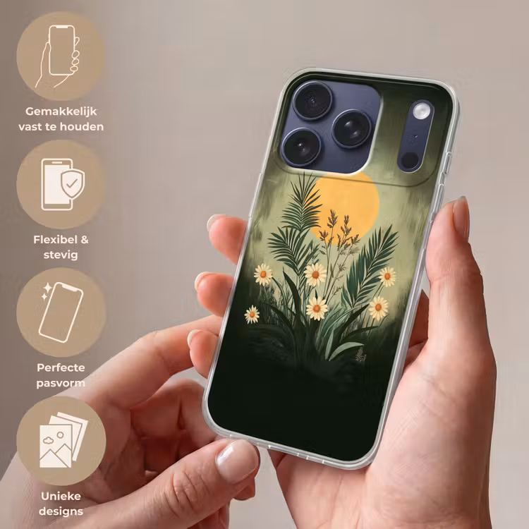 Bloemen - Bladeren - Zon - Groen Telefoonhoesje iPhone 17 Pro klein -sfeer3_NL