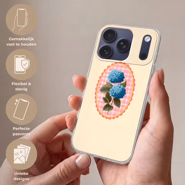 Bloemen - Blauw - Lijst - Bladeren Telefoonhoesje iPhone 17 Pro klein -sfeer3_NL