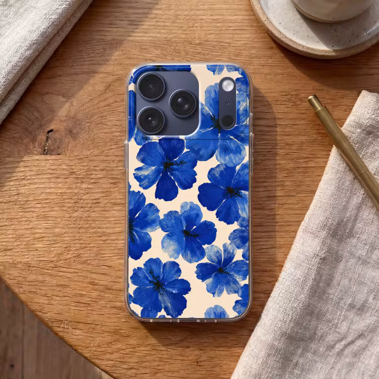 Bloemen - Blauw -Patroon - Wit Telefoonhoesje iPhone 17 Pro klein -sfeer1