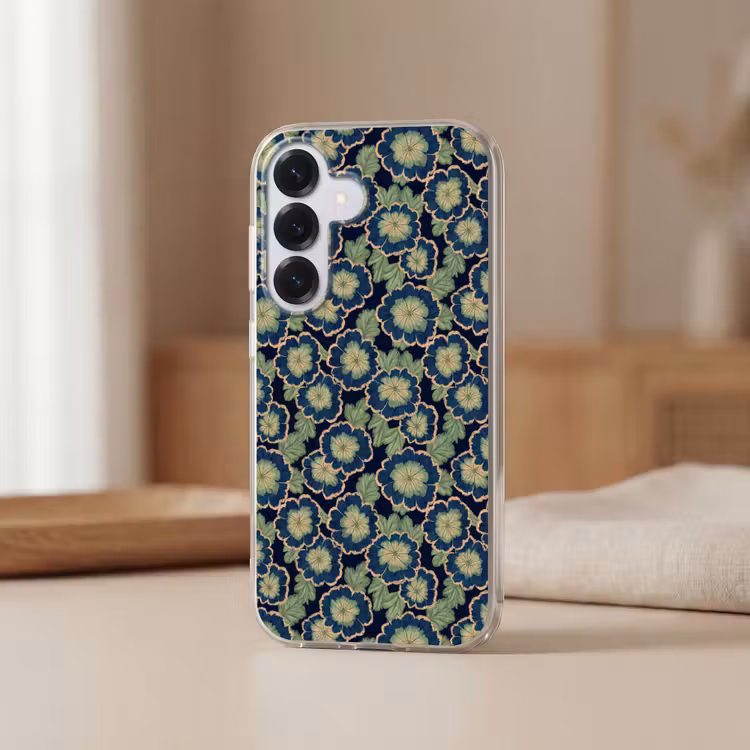 Bloemen - Borduurwerk - Patroon - Blauw - Groen Telefoonhoesje Samsung Galaxy S26 klein 975 -sfeer2