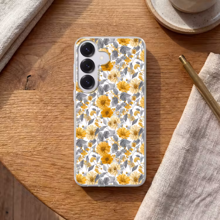 Bloemen - Botanisch - Elegant - Okergeel - Grijs Telefoonhoesje Samsung Galaxy S26 klein 975 -sfeer1