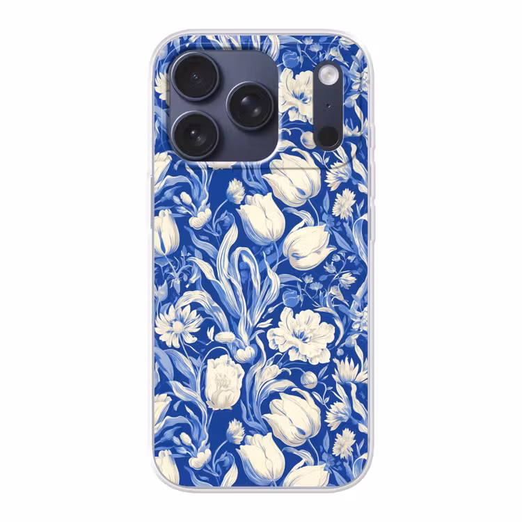 Bloemen - Delfts Blauw - Patroon - Tulp Telefoonhoesje iPhone 17 Pro klein -3d