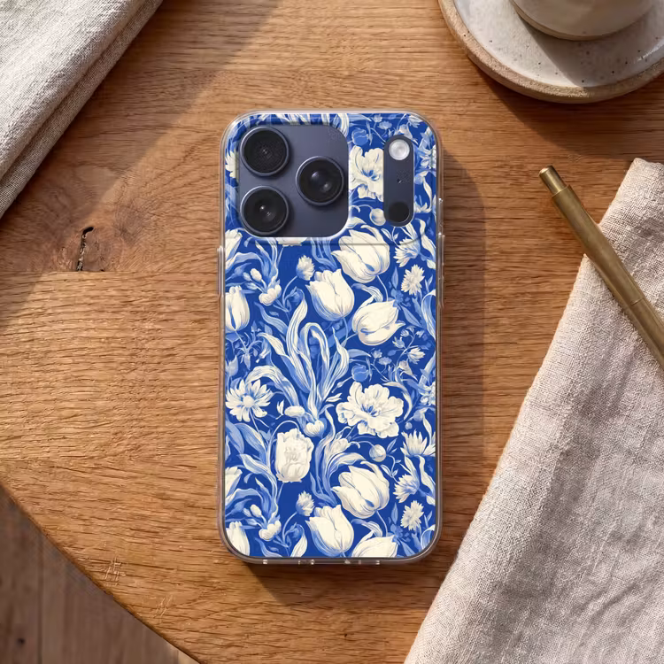 Bloemen - Delfts Blauw - Patroon - Tulp Telefoonhoesje iPhone 17 Pro klein -sfeer1