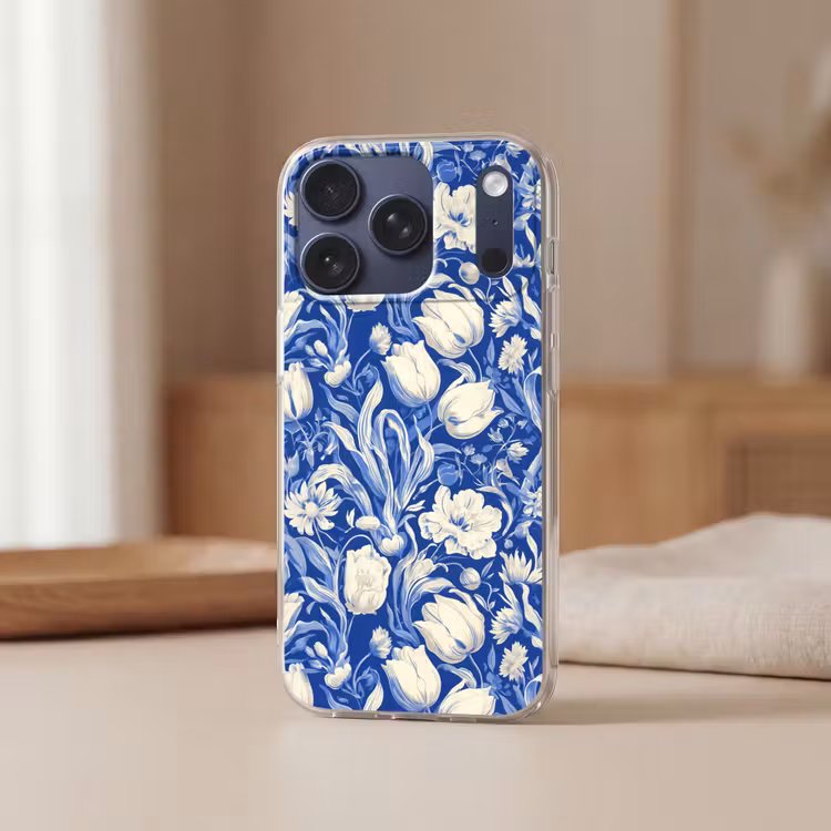 Bloemen - Delfts Blauw - Patroon - Tulp Telefoonhoesje iPhone 17 Pro klein -sfeer2