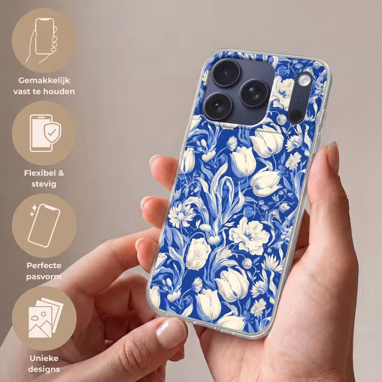 Bloemen - Delfts Blauw - Patroon - Tulp Telefoonhoesje iPhone 17 Pro klein -sfeer3_NL