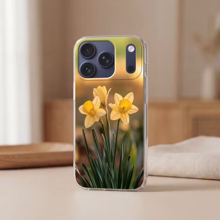 Bloemen - Geel - Wazig Telefoonhoesje iPhone 17 Pro klein -sfeer2