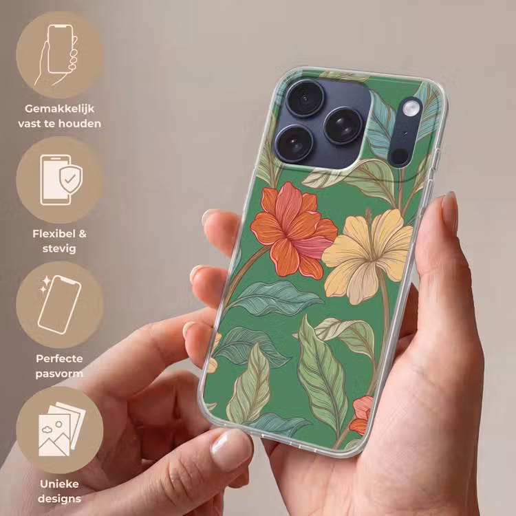Telefoonhoesje - Bloemen - Groen - Illustratie - Bloemen - Groen - Illustratie Telefoonhoesje iPhone 17 Pro klein