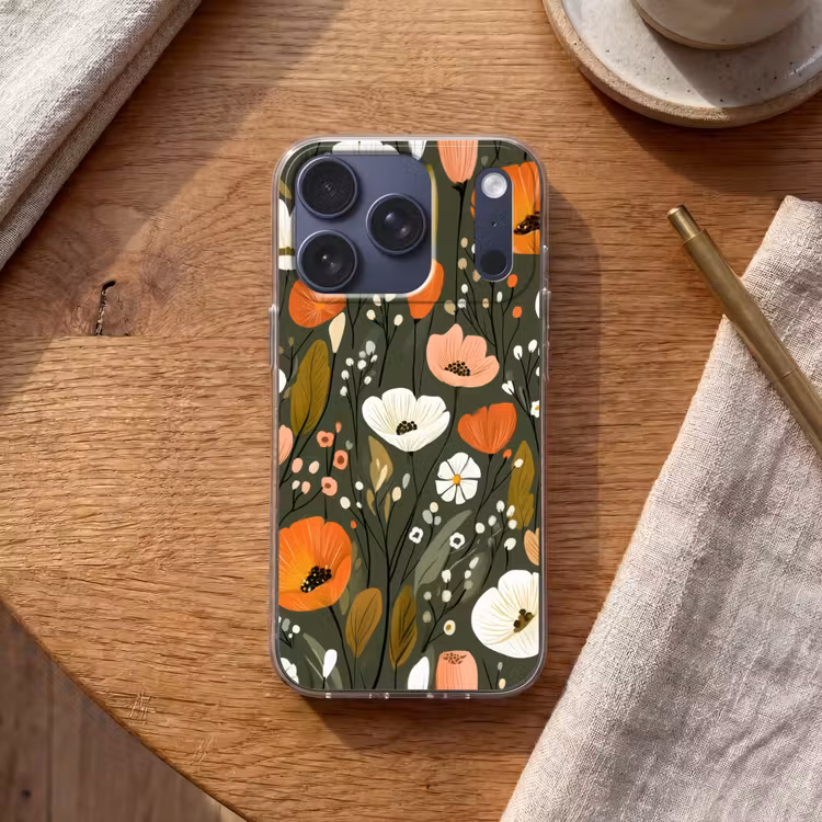 Bloemen - Illustratie - Groen Telefoonhoesje iPhone 17 Pro klein -sfeer1