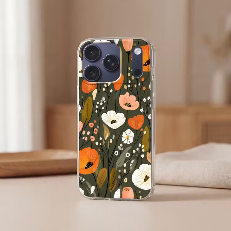 Bloemen - Illustratie - Groen Telefoonhoesje iPhone 17 Pro klein -sfeer2