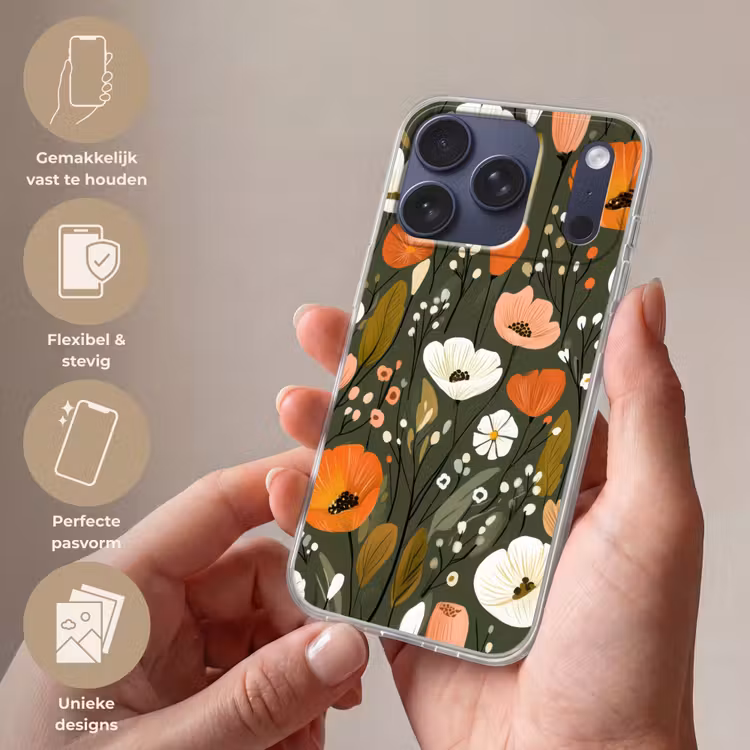 Bloemen - Illustratie - Groen Telefoonhoesje iPhone 17 Pro klein -sfeer3_NL