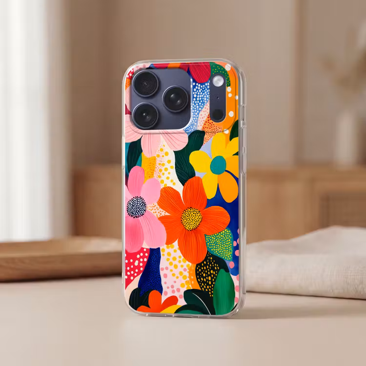 Bloemen - Kleurrijk - Stippen Telefoonhoesje iPhone 17 Pro klein -sfeer2