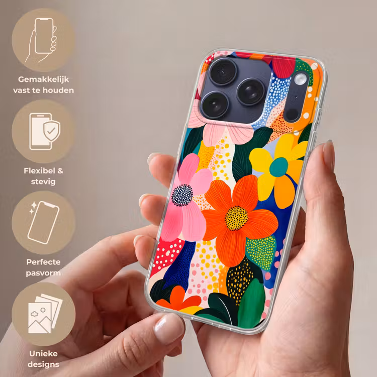 Bloemen - Kleurrijk - Stippen Telefoonhoesje iPhone 17 Pro klein -sfeer3_NL