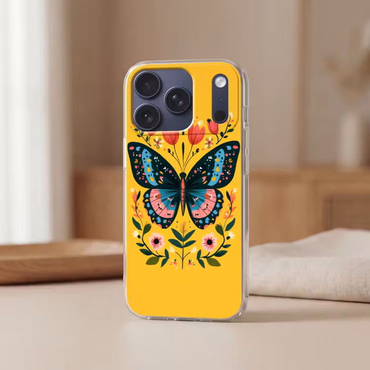 Bloemen - Kleurrijk - Vlinder - Sierlijk Telefoonhoesje iPhone 17 Pro klein -sfeer2