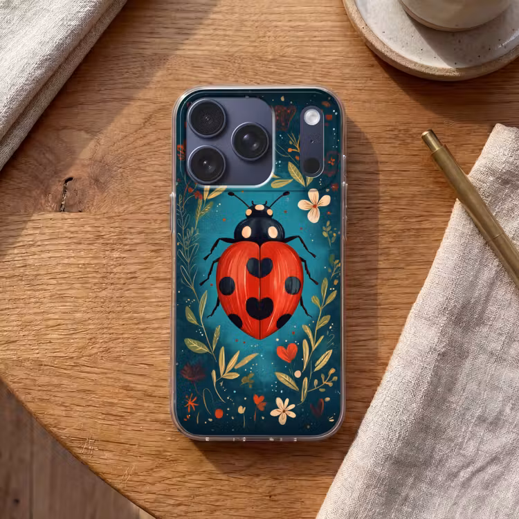 Bloemen - Lieveheersbeestje - Hartje - Rood Telefoonhoesje iPhone 17 Pro klein -sfeer1