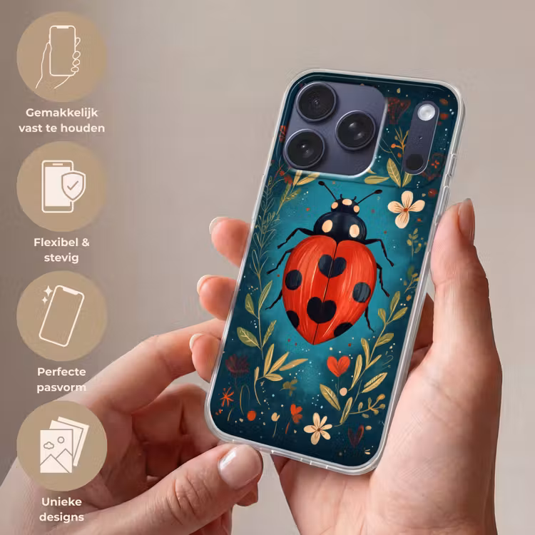 Bloemen - Lieveheersbeestje - Hartje - Rood Telefoonhoesje iPhone 17 Pro klein -sfeer3_NL