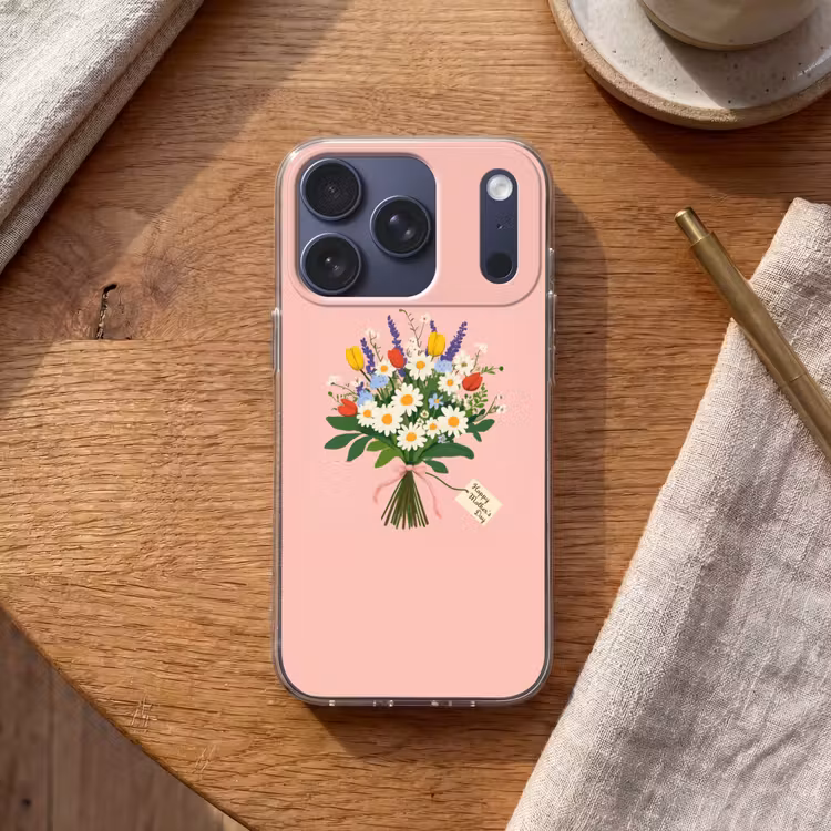 Bloemen - Lint - Kaartje Telefoonhoesje iPhone 17 Pro klein -sfeer1